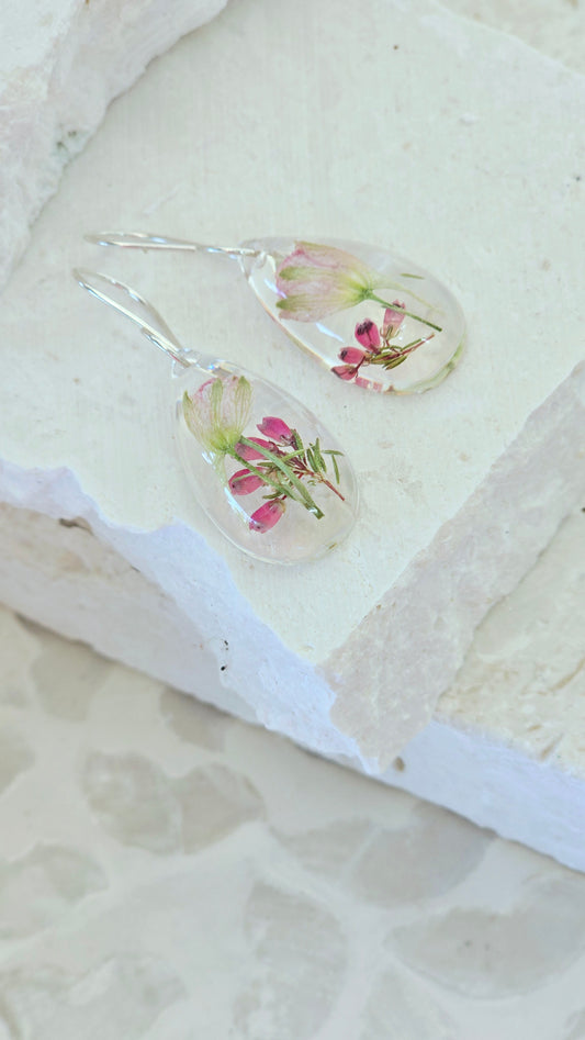 .925 Sterling Silver Wildflower Earrings with Preserved Flowers