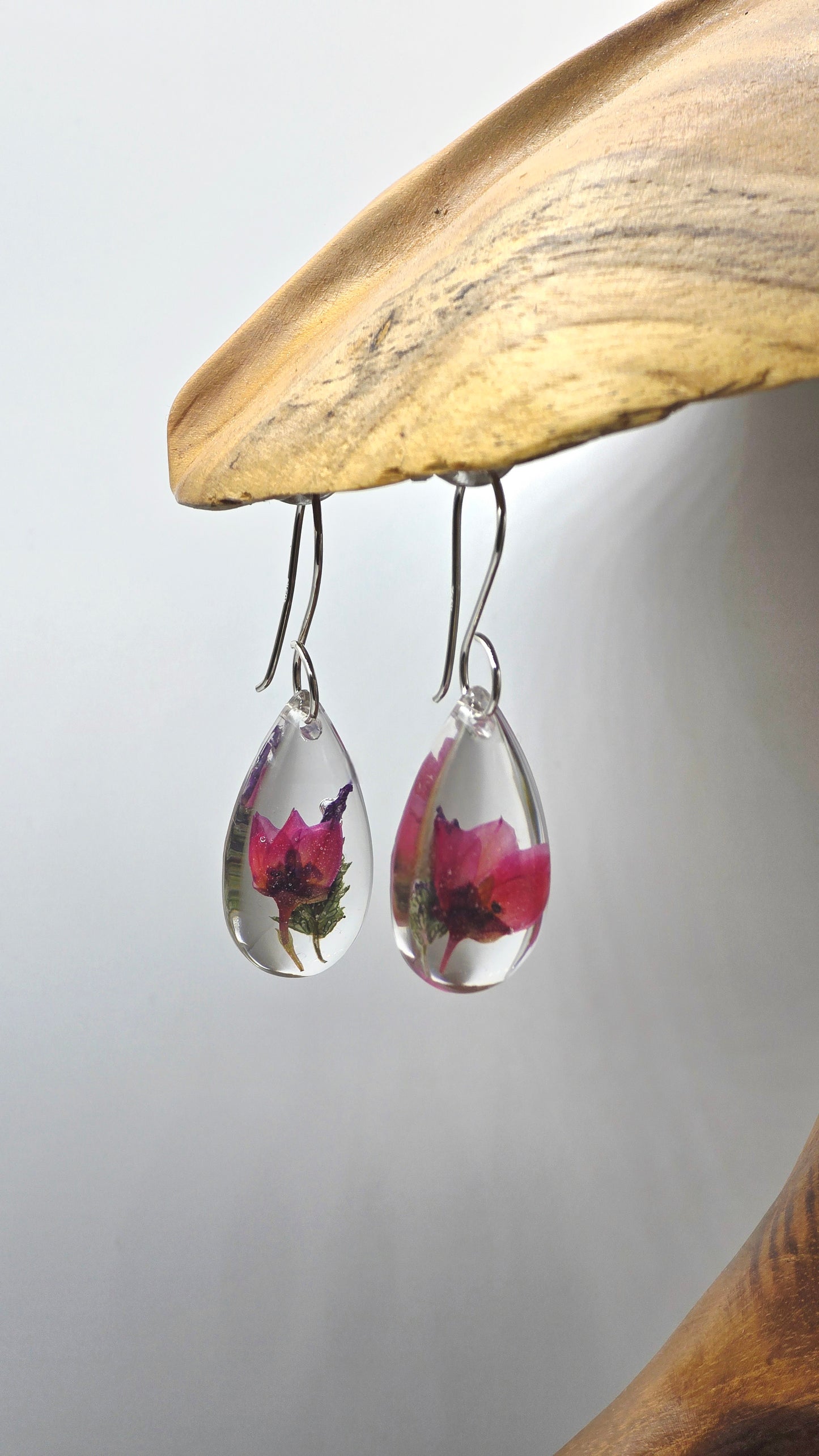 Earrings featuring wildflower specimens of Preserved Boronia & Lavender, secured on a .925 Sterling Silver Hook