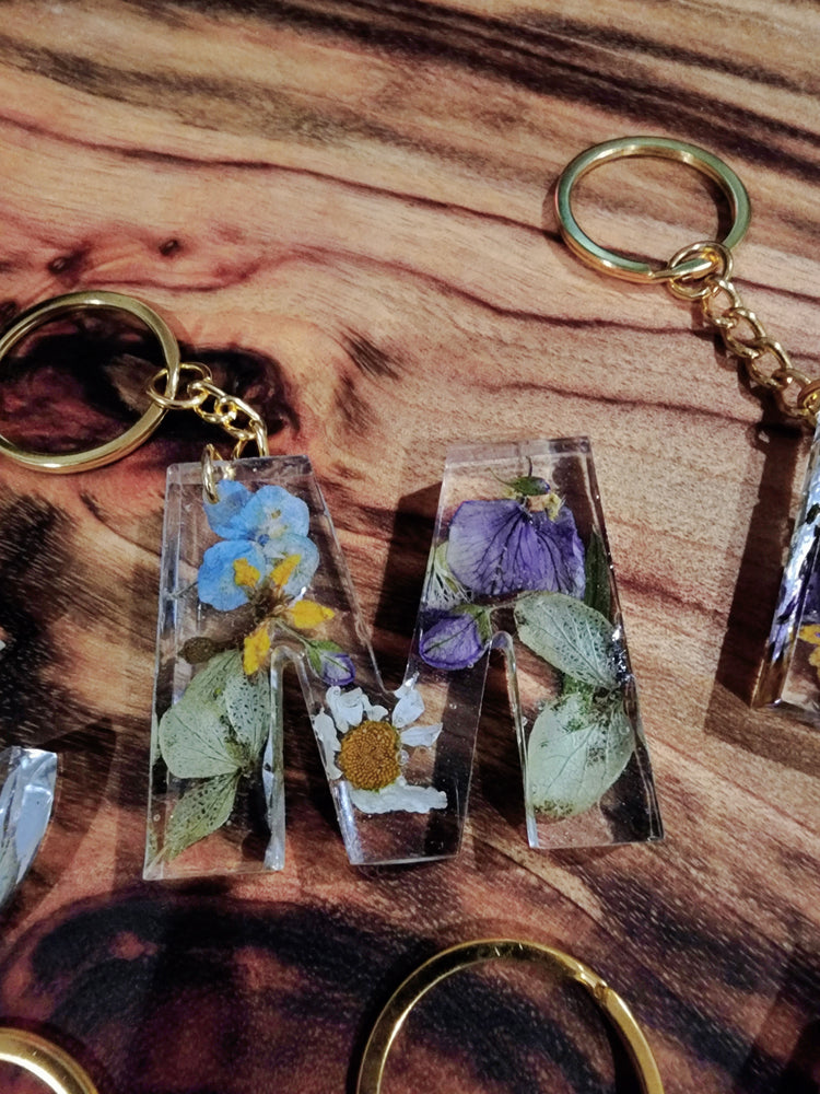 Letter Keyring with Preserved Flowers