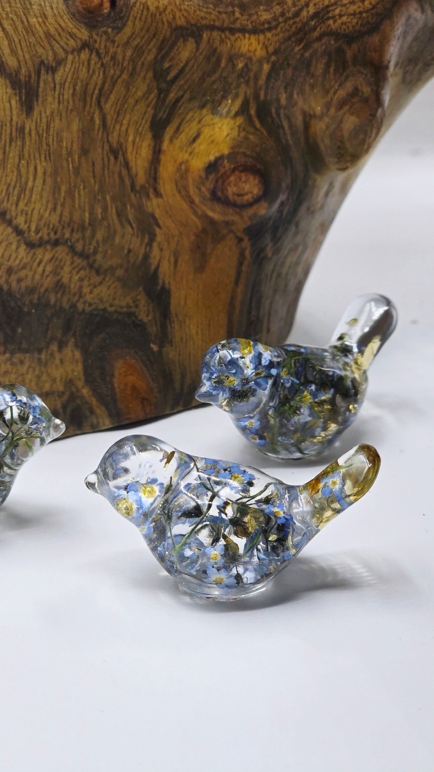 Fairy Wren Keyring with Real Forget-me-not & Gold Flakes