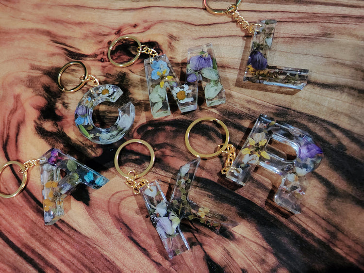 Letter Keyring with Preserved Flowers