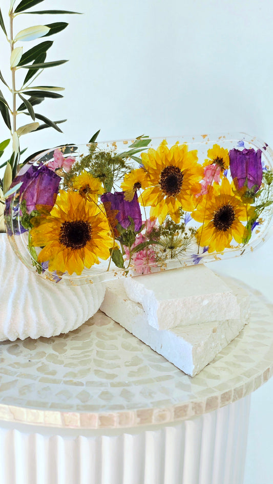 XL Trinket Tray featuring Real Preserved Flowers in Resin