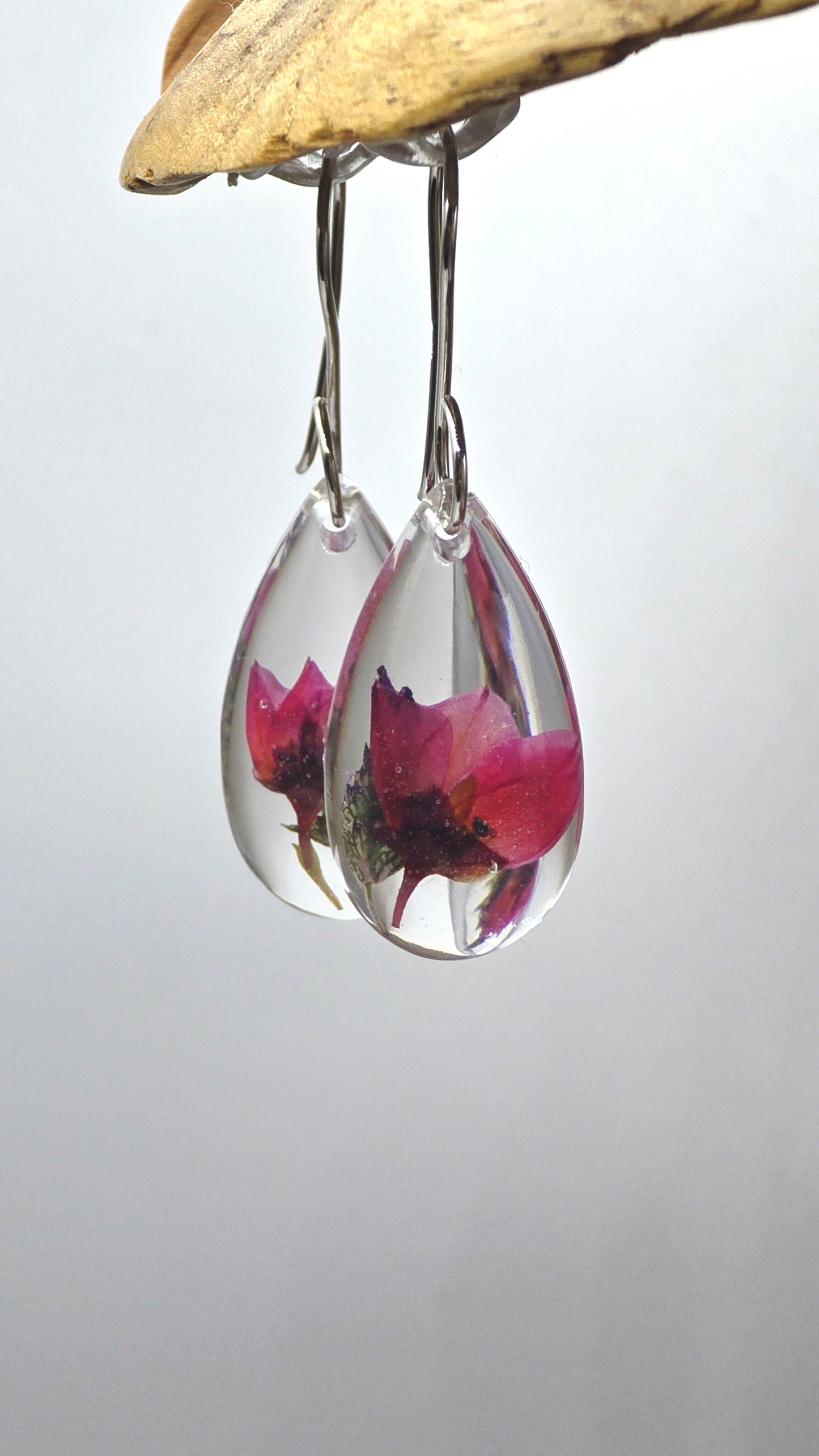 Earrings featuring wildflower specimens of Preserved Boronia & Lavender, secured on a .925 Sterling Silver Hook