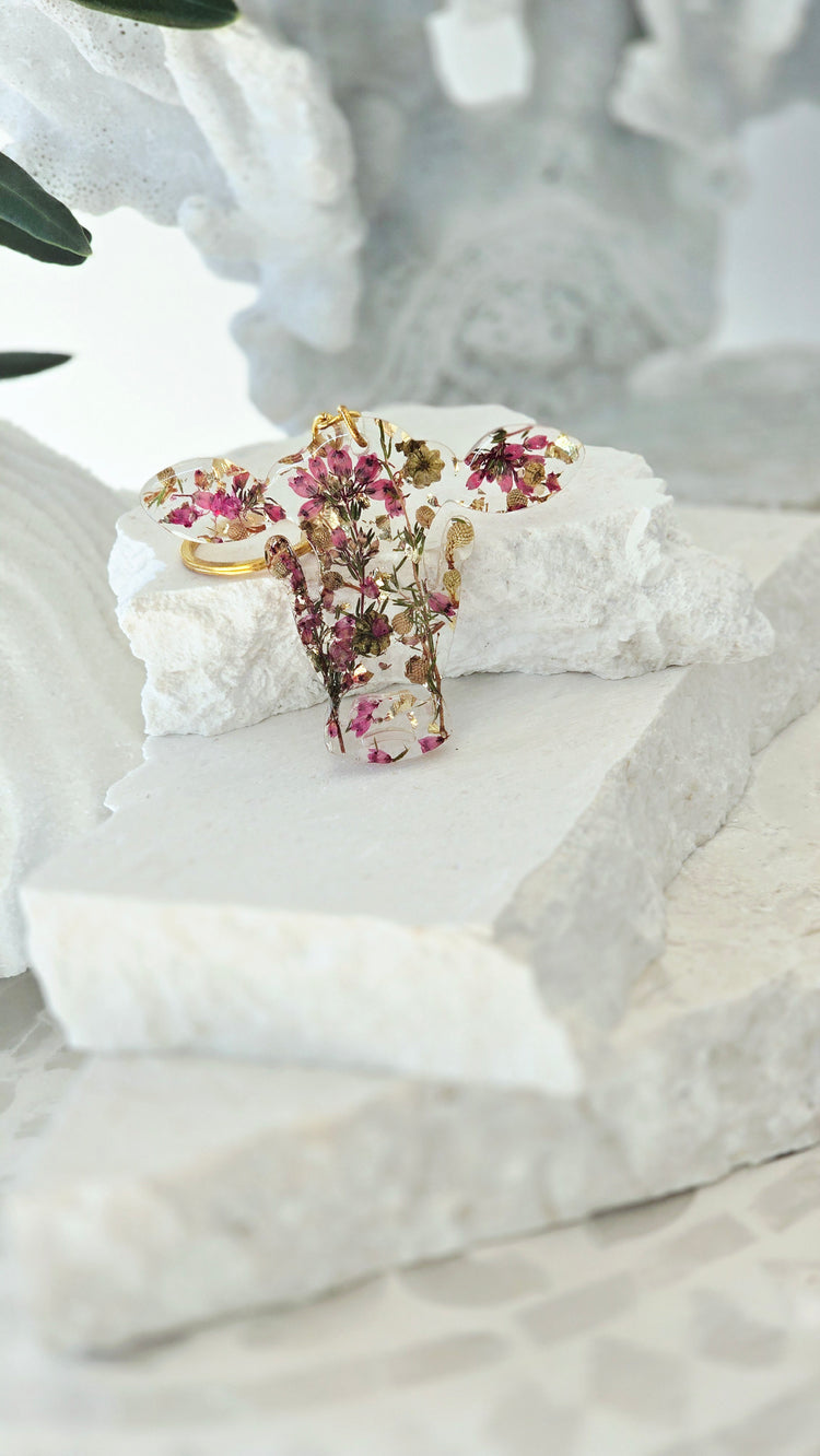 Cow Head Keyring with Preserved Flowers