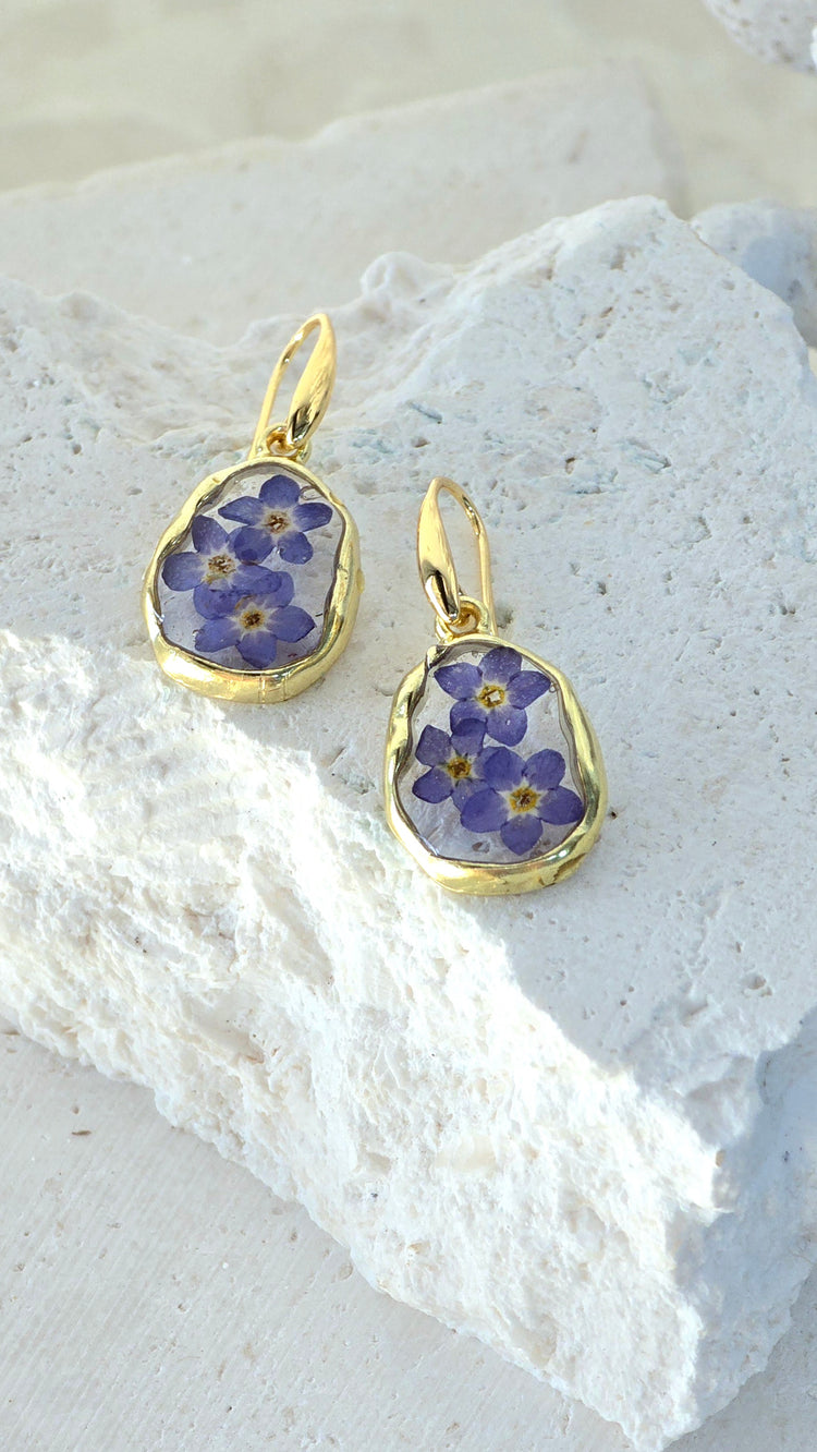 Forget-Me-not Drop Earrings - Gold