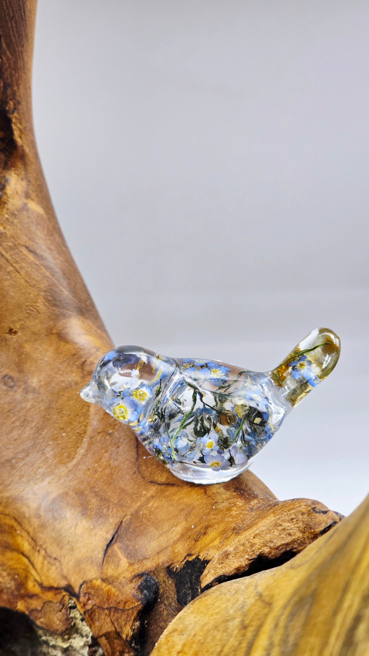 Fairy Wren Keyring with Real Forget-me-not & Gold Flakes