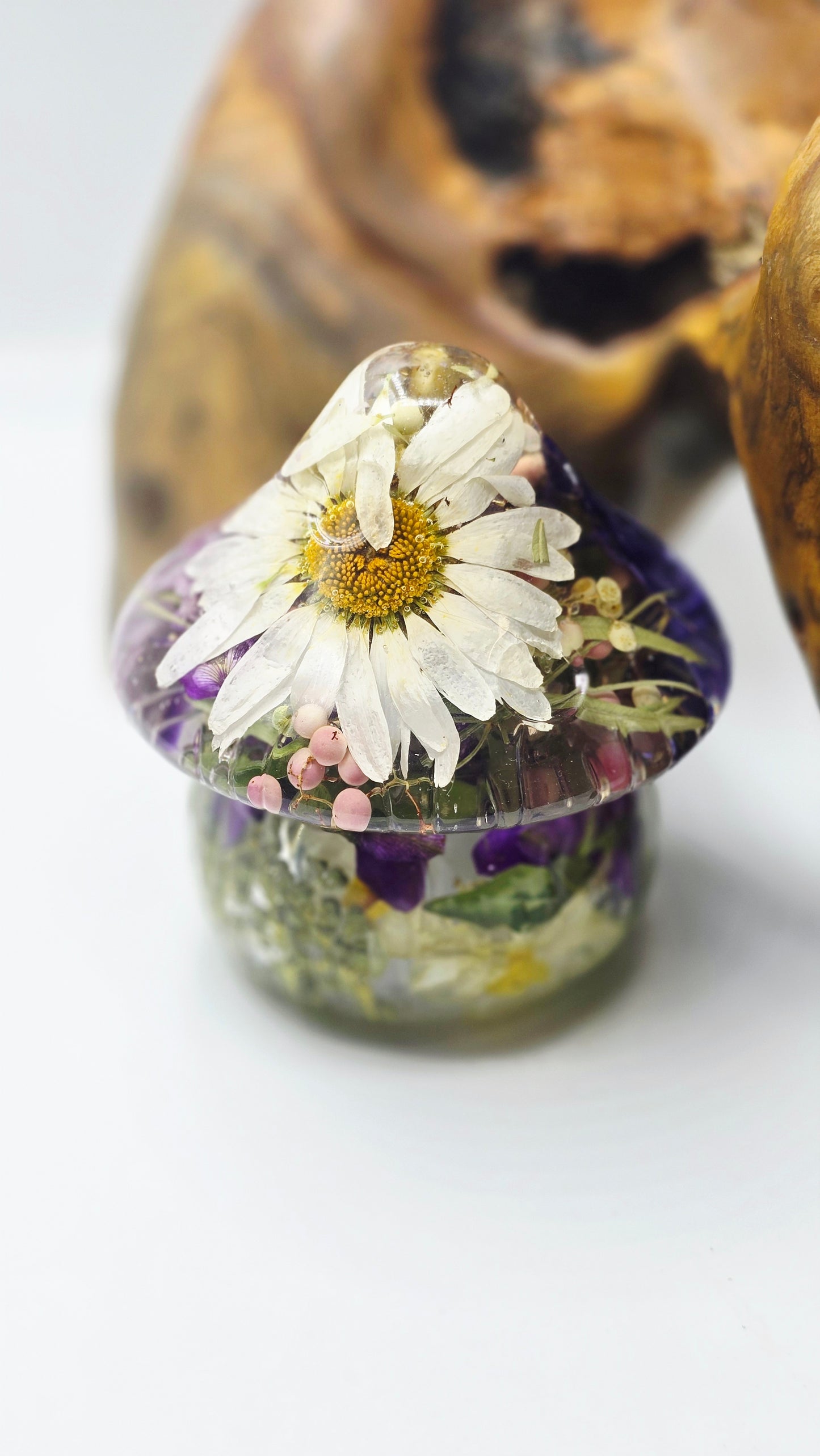 Intuitively Picked Mushroom Trinket Jar featuring Real Preserved Flowers in Resin