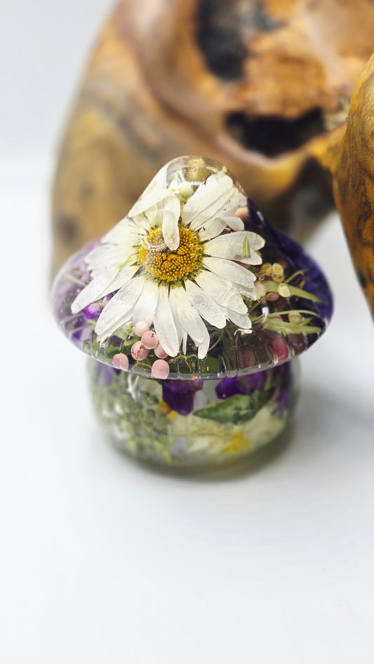 Intuitively Picked Mushroom Trinket Jar featuring Real Preserved Flowers in Resin