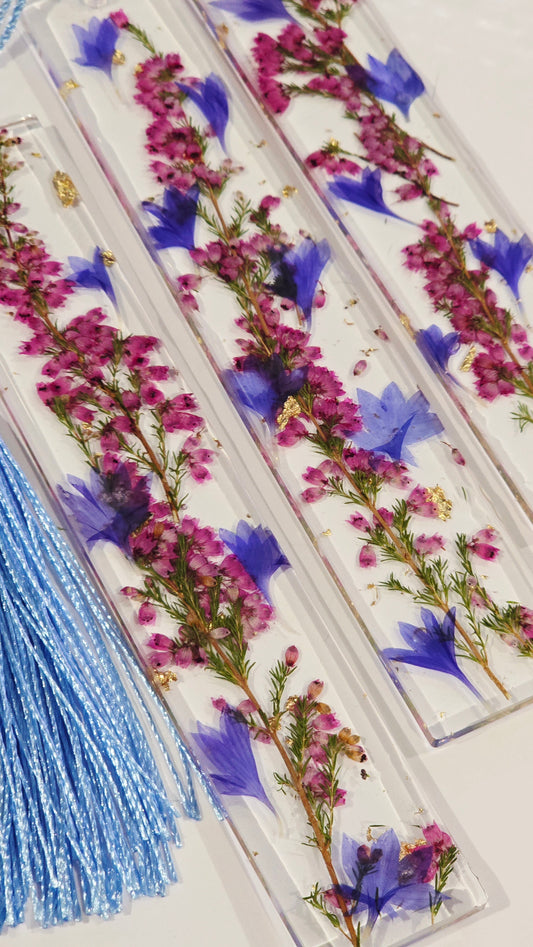 Bookmark featuring Heather and Cornflower with Gold Flakes
