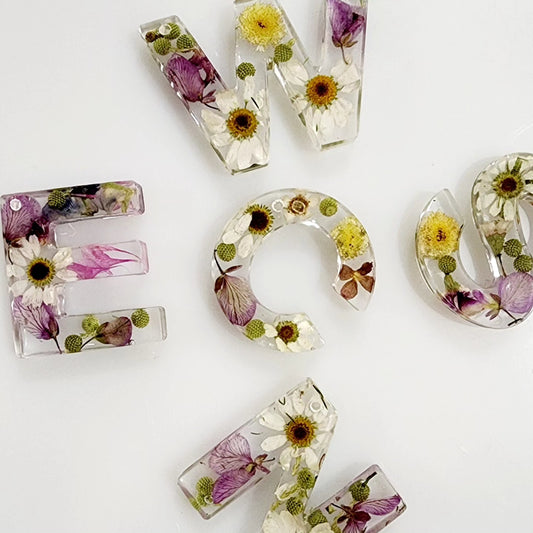 Letter Keyring with Preserved Flowers