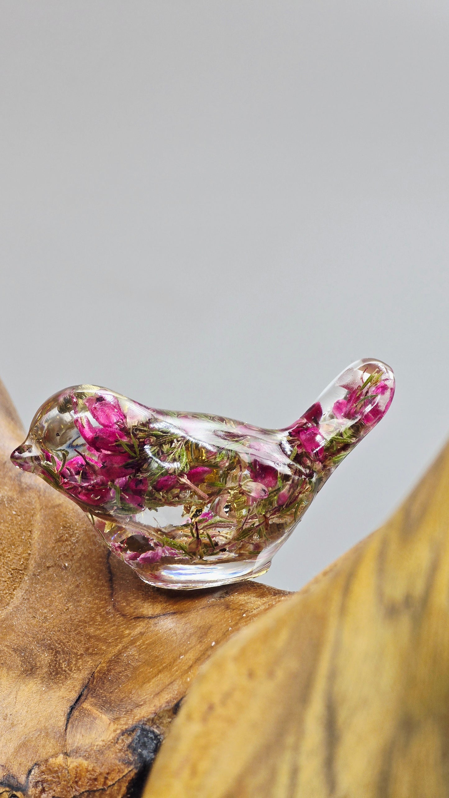 Fairy Wren Keyring with Real Heather Flower & Gold Flakes