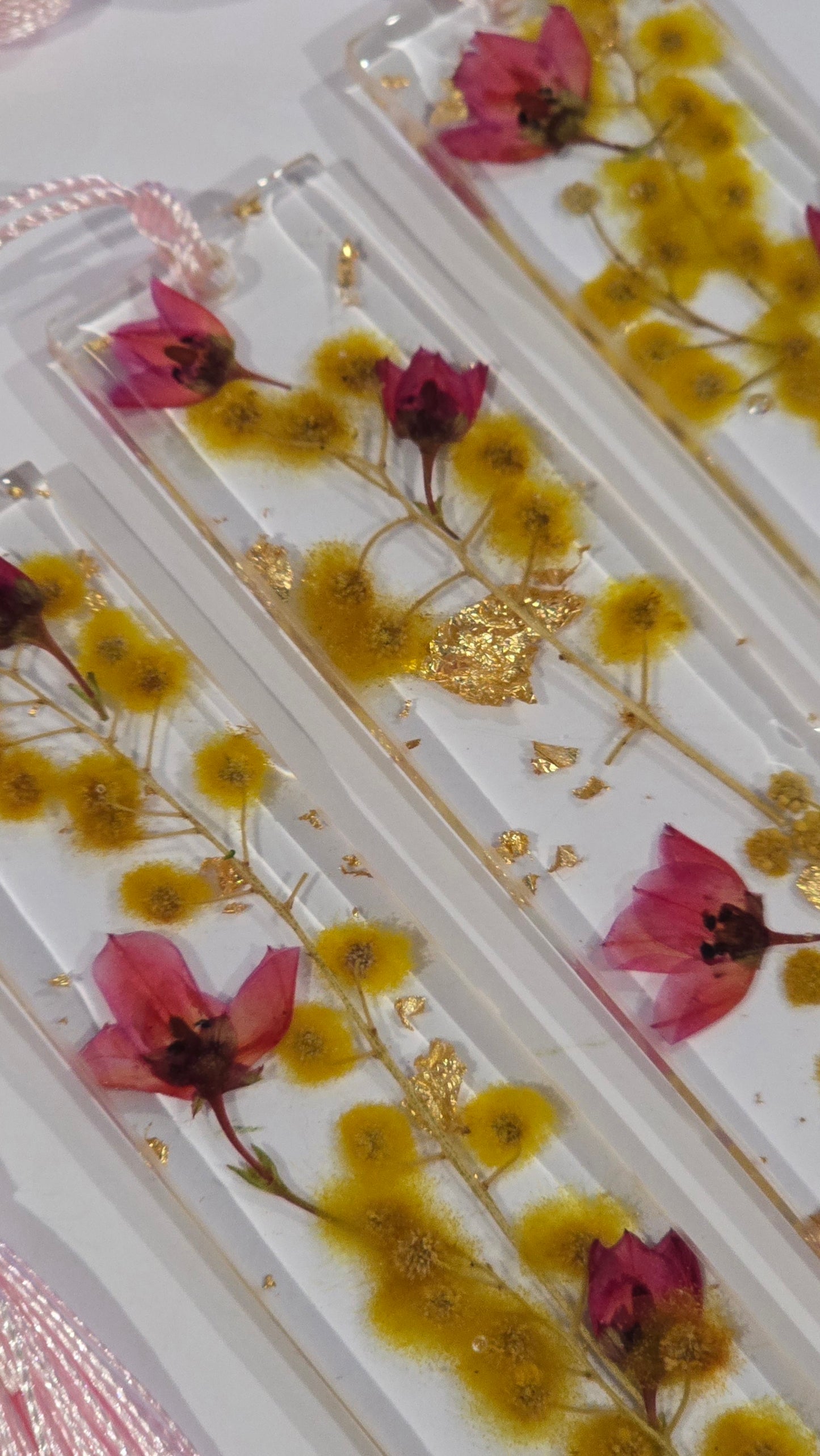 Bookmark featuring Wattle and Boronia with Gold Flakes
