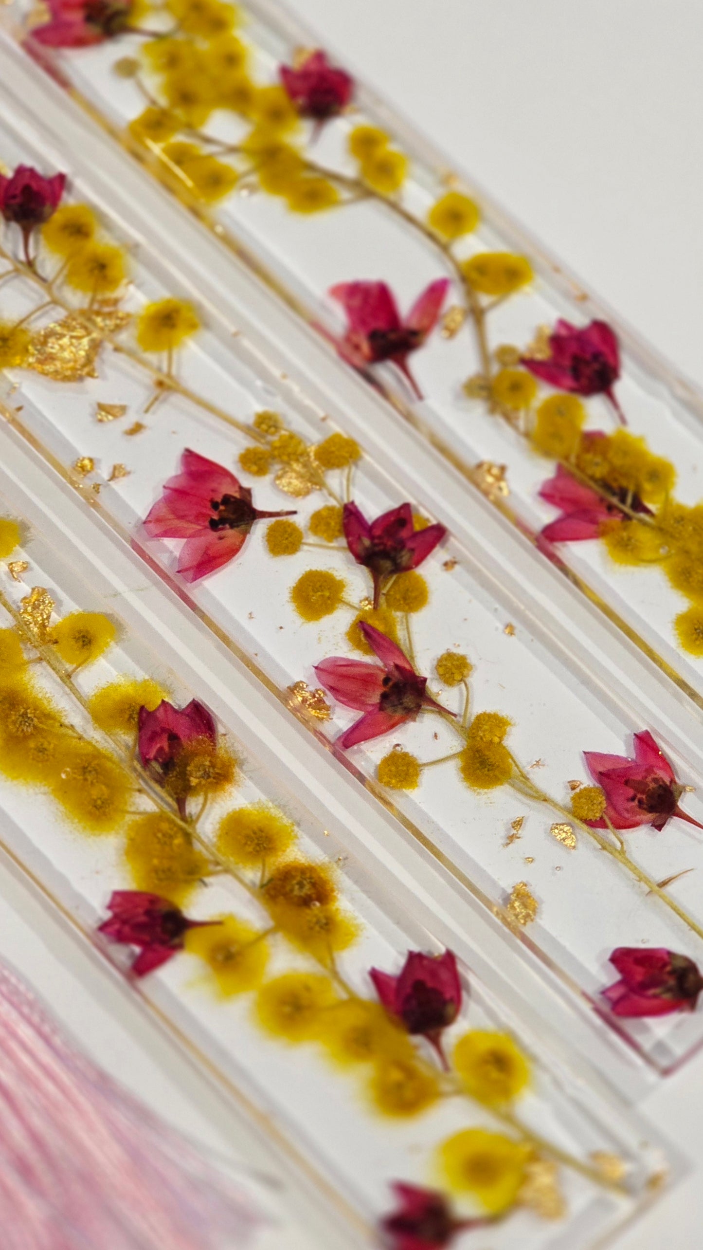 Bookmark featuring Wattle and Boronia with Gold Flakes