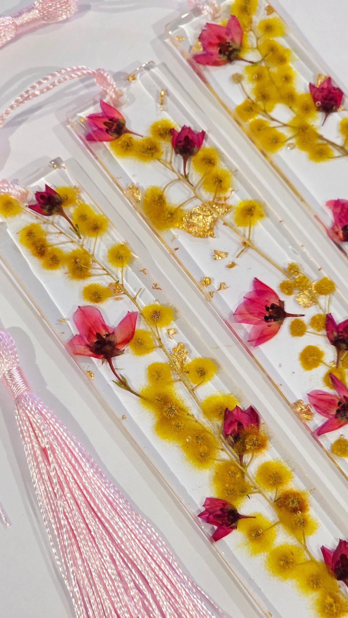 Bookmark featuring Wattle and Boronia with Gold Flakes