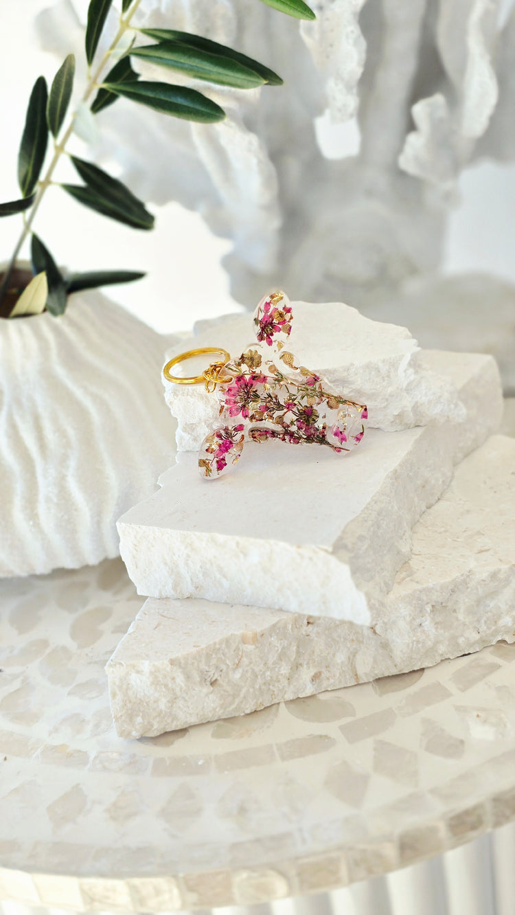 Cow Head Keyring with Preserved Flowers