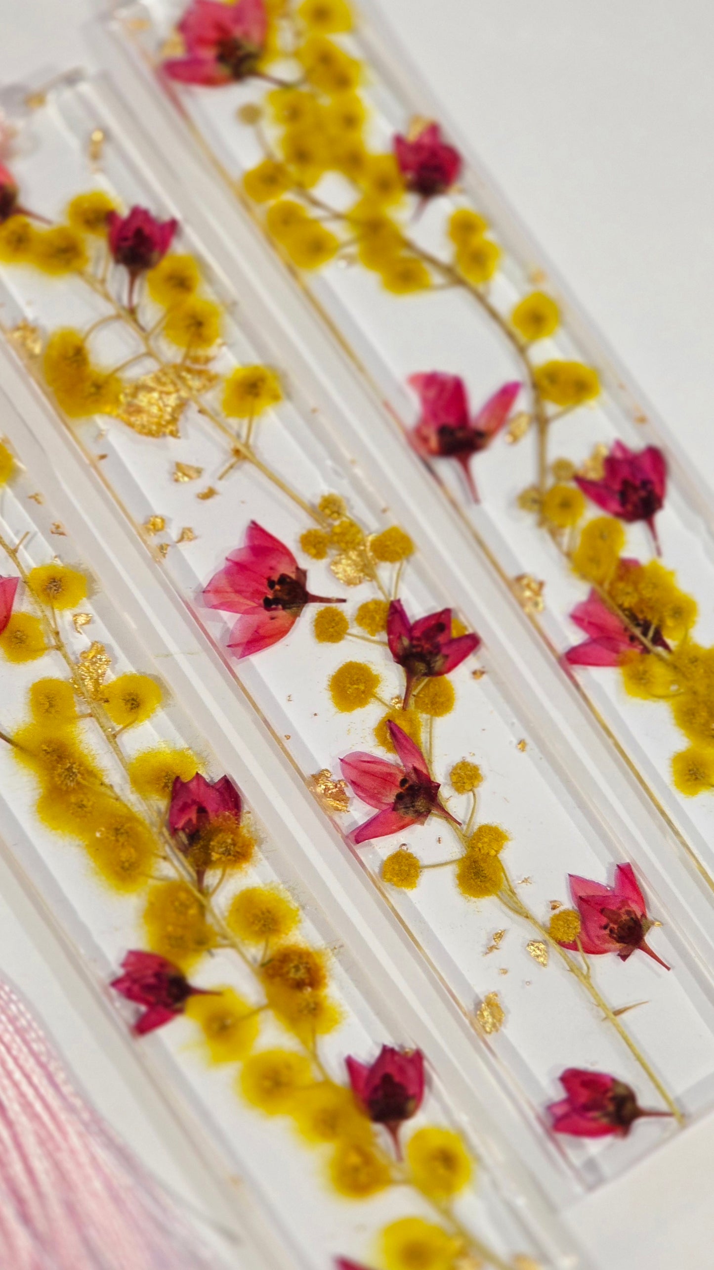 Bookmark featuring Wattle and Boronia with Gold Flakes