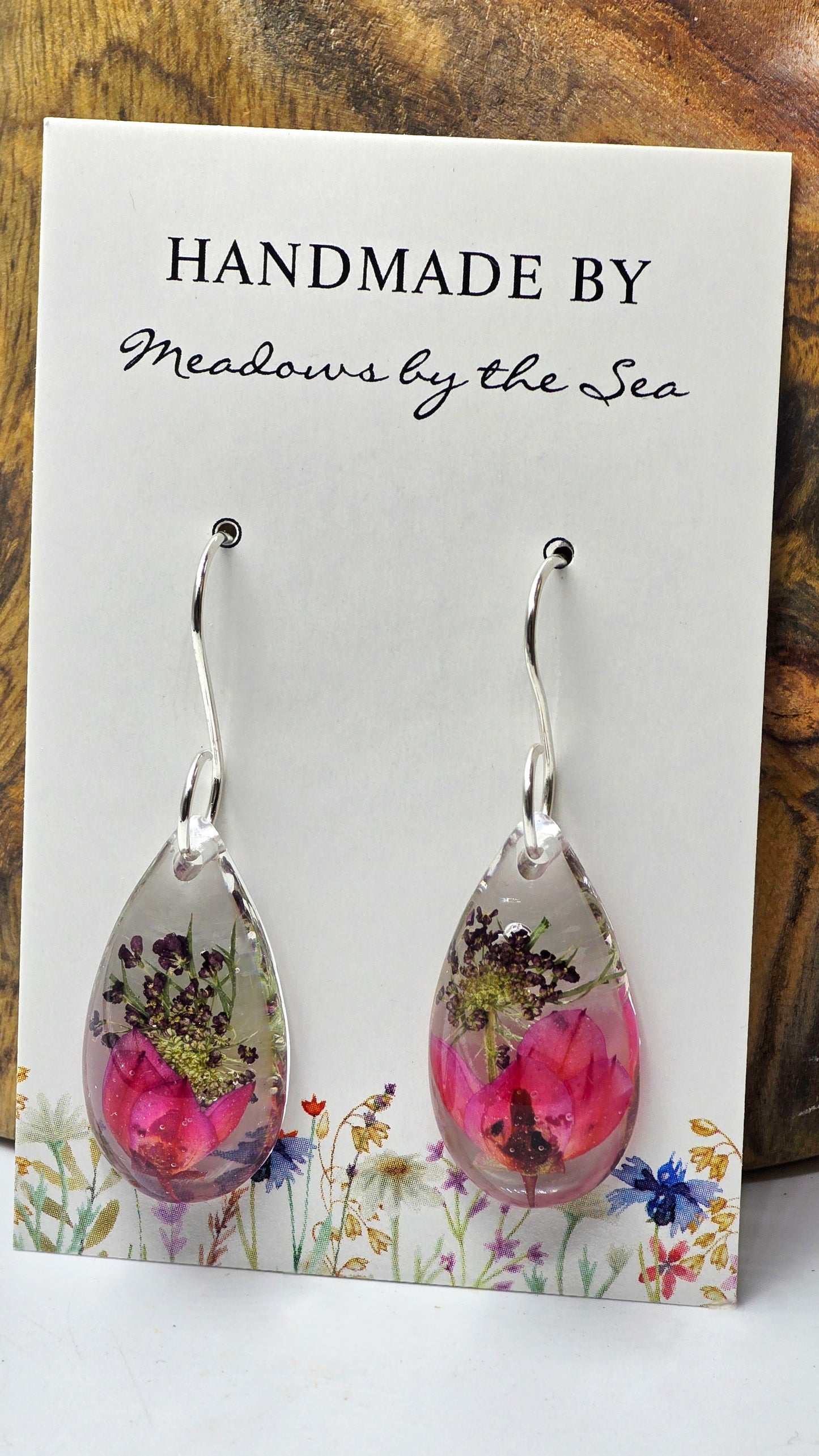 Earrings featuring wildflower specimens of Preserved Boronia & Chocolate Queen Annes Lace secured on a .925 Sterling Silver Hook